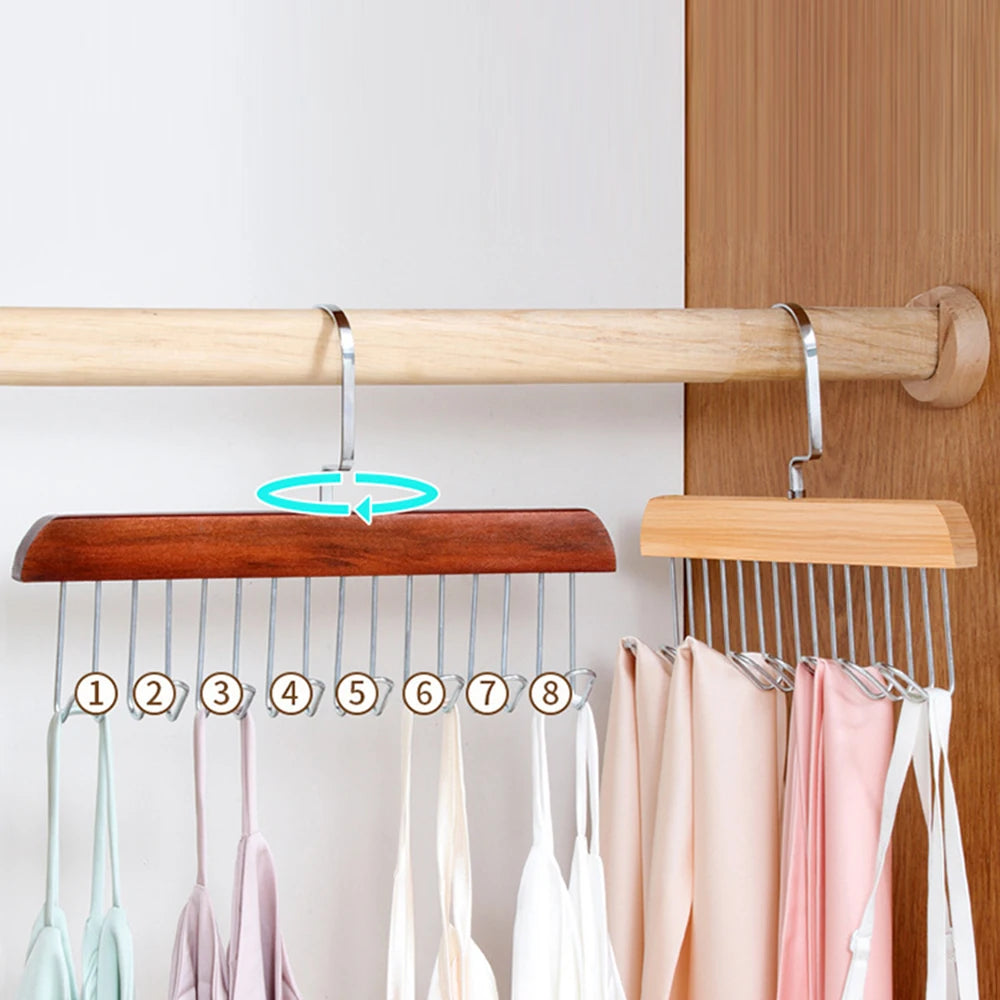 1 /2 Solid Wood 8 Hook Hanger, Underwear, Vest, Tie Multi-Functional Hook, Suitable For Dormitory, Apartment, Bedroom Finishing