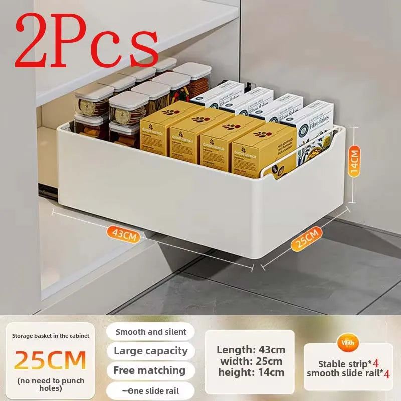 New Kitchen Storage Rack with Slide Rails Pull-out Kitchen Drawer Type Storage Tray Spice Box Storage Shelf Cabinets Organizer