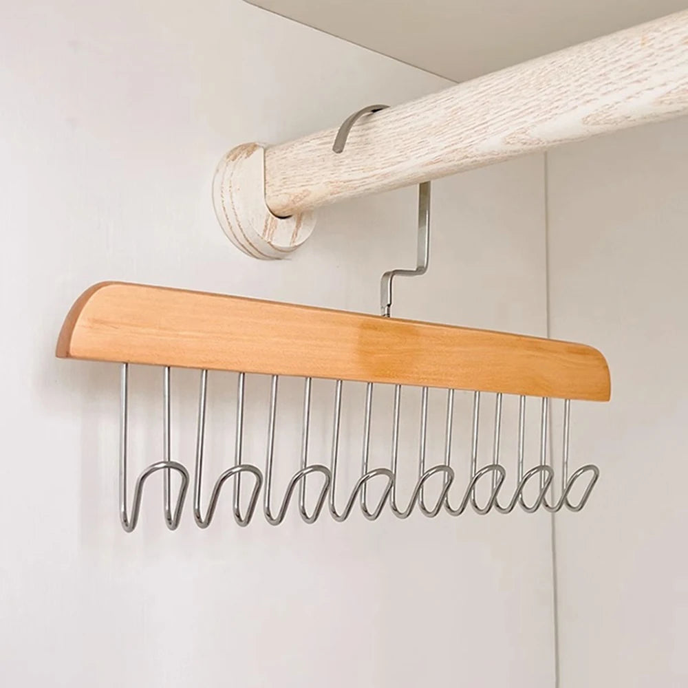 1 /2 Solid Wood 8 Hook Hanger, Underwear, Vest, Tie Multi-Functional Hook, Suitable For Dormitory, Apartment, Bedroom Finishing