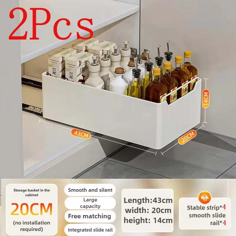New Kitchen Storage Rack with Slide Rails Pull-out Kitchen Drawer Type Storage Tray Spice Box Storage Shelf Cabinets Organizer