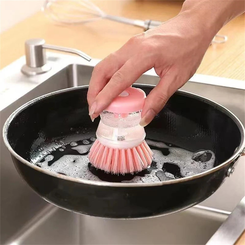 Kitchen Wash Pot Dish Brush With Dispenser Liquid Filling By Pressing Does Not Hurt Pan Automatic Cleaning Brushes