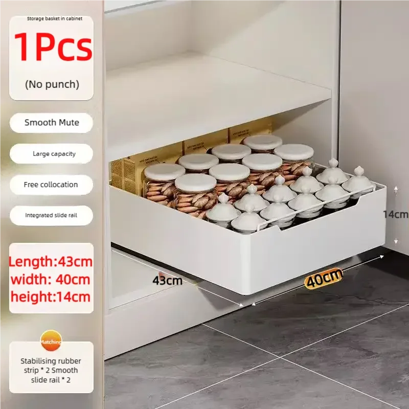 New Kitchen Storage Rack with Slide Rails Pull-out Kitchen Drawer Type Storage Tray Spice Box Storage Shelf Cabinets Organizer