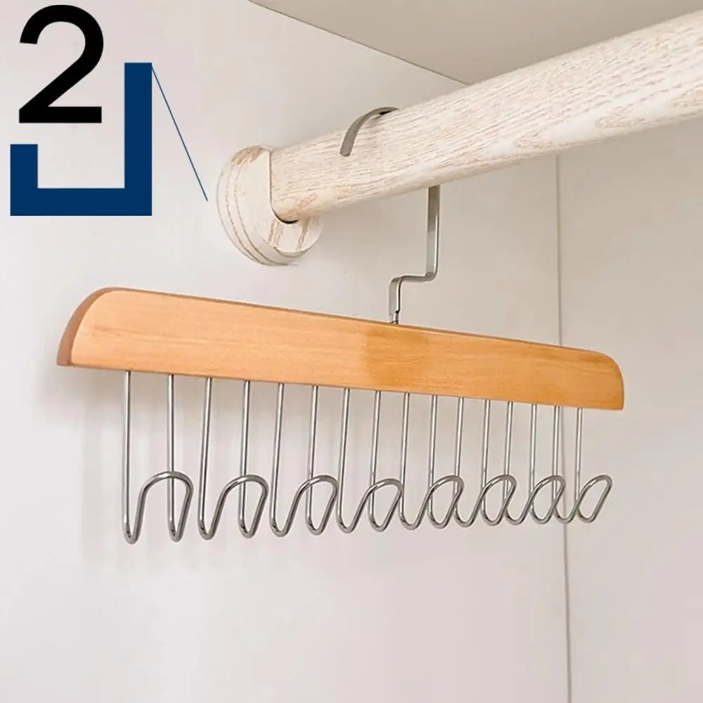1 /2 Solid Wood 8 Hook Hanger, Underwear, Vest, Tie Multi-Functional Hook, Suitable For Dormitory, Apartment, Bedroom Finishing