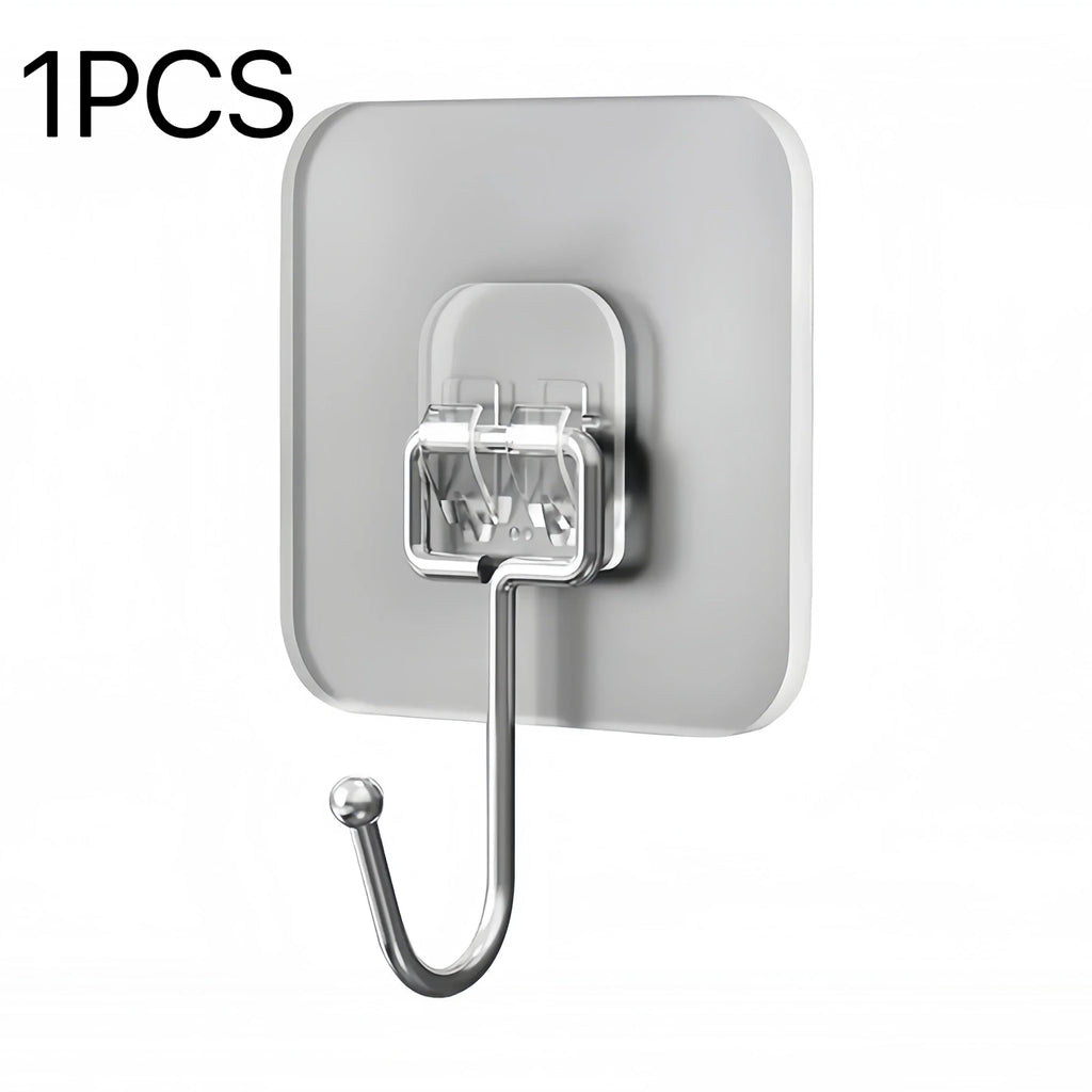 Big Size Hooks Heavy Duty 22 lbs Waterproof Adhesive Wall Hooks Nail-Free Transparent Waterproof Hooks for Kitchen Bathroom