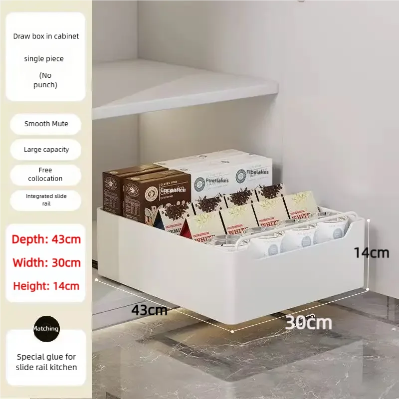 New Kitchen Storage Rack with Slide Rails Pull-out Kitchen Drawer Type Storage Tray Spice Box Storage Shelf Cabinets Organizer